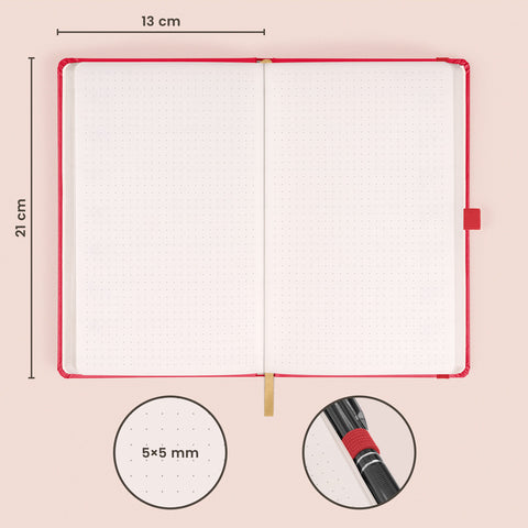 Notizbuch Rot, gepunktet, 13 × 21 cm