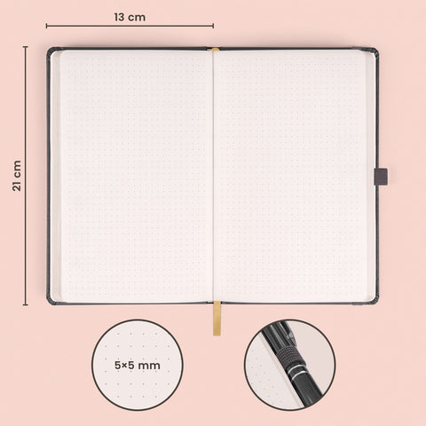 Notizbuch Grau, gepunktet, 13 × 21 cm