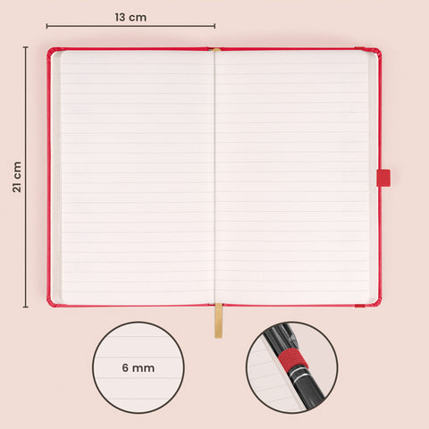Notizbuch Rot, liniert, 13 × 21 cm