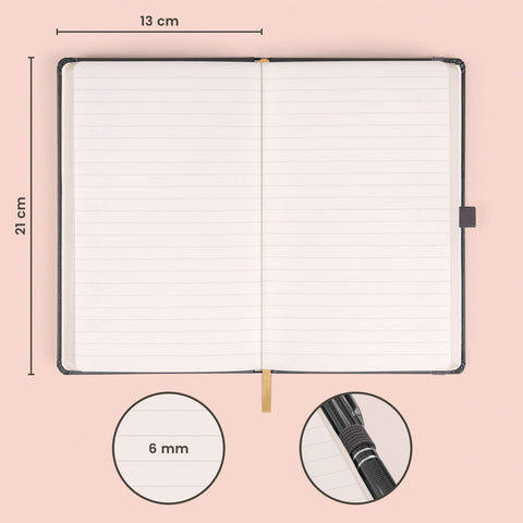 Notizbuch Grau, liniert, 13 × 21 cm