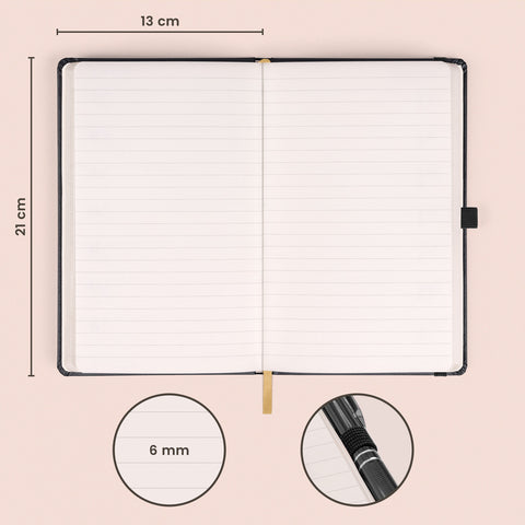 Notizbuch Schwarz, liniert, 13 × 21 cm