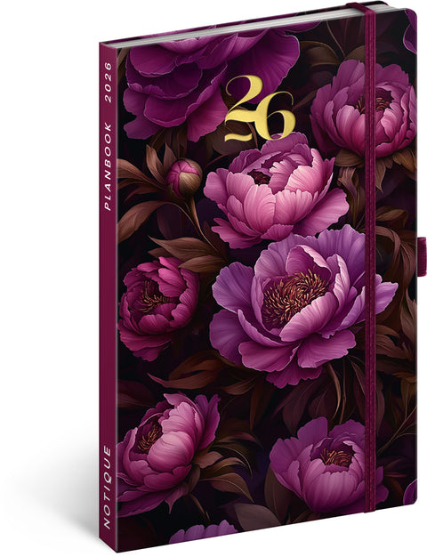 Planbook Kalender/Notizbuch Violette Blumen 2026, 13 x 21 cm
