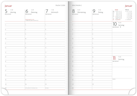 NOTIQUE Buchkalender Ajax 2026, Woche, Grün, 15 x 21 cm