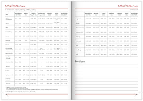 NOTIQUE Buchkalender Essenza 2026 – Woche, Kirsche, 15 x 21 cm