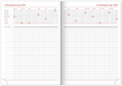 NOTIQUE Buchkalender Essenza 2026 – Woche, Kirsche, 15 x 21 cm