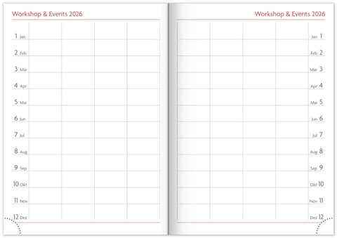 NOTIQUE Buchkalender Essenza 2026 – Woche, Kirsche, 15 x 21 cm