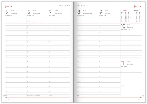 NOTIQUE Buchkalender Essenza 2026 – Woche, Pflaume, 15 x 21 cm