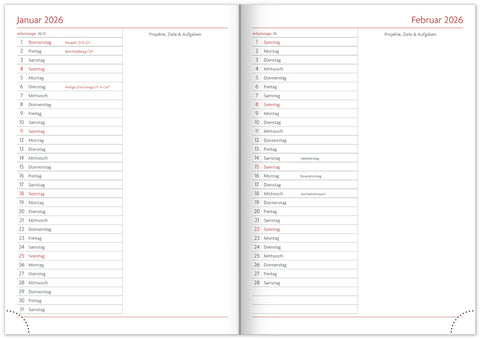 NOTIQUE Buchkalender Essenza 2026 – Woche, Nuss, 15 x 21 cm