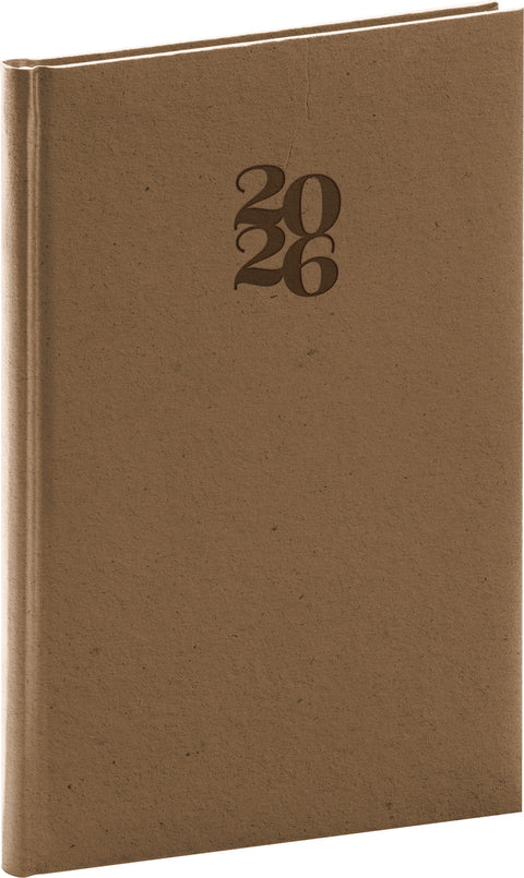 NOTIQUE Buchkalender Essenza 2026 – Woche, Nuss, 15 x 21 cm