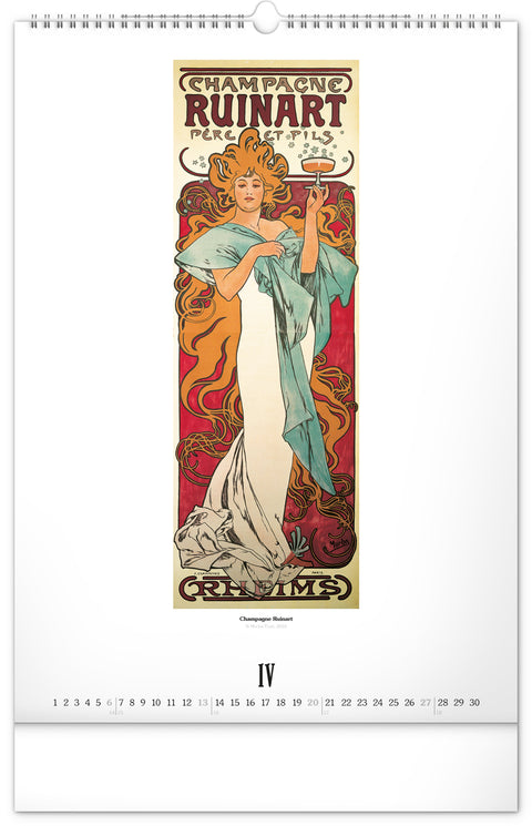 Wandkalender Alfons Mucha 2025, 33 x 46 cm
