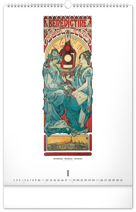 Wandkalender Alfons Mucha 2026, 33 x 46 cm