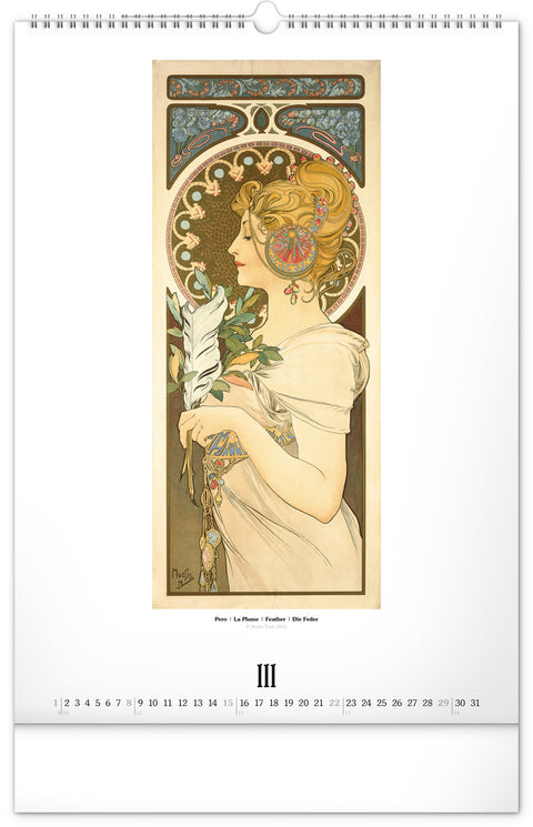 Wandkalender Alfons Mucha 2026, 33 x 46 cm