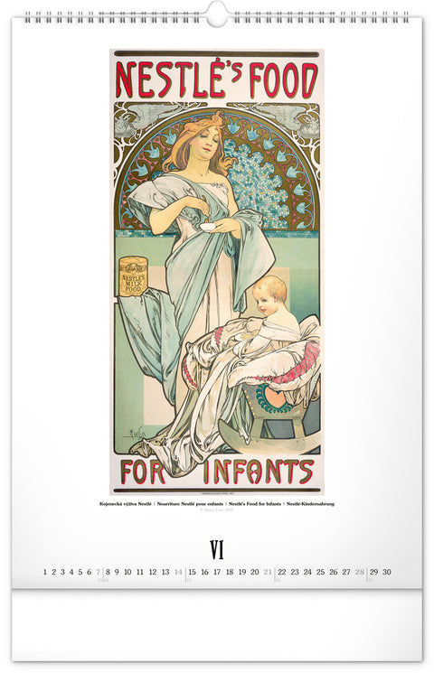 Wandkalender Alfons Mucha 2026, 33 x 46 cm