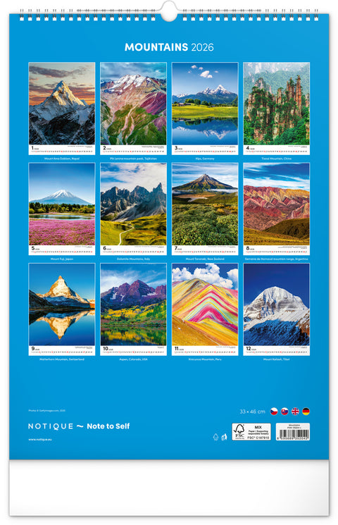 Wandkalender Berge 2026, 33 x 46 cm