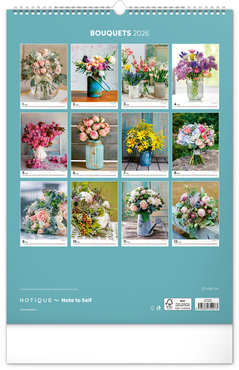 Wandkalender Blumenstrauß 2026, 33 x 46 cm