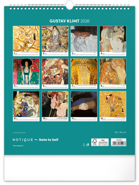 Wandkalender Gustav Klimt 2026, 30 x 34 cm