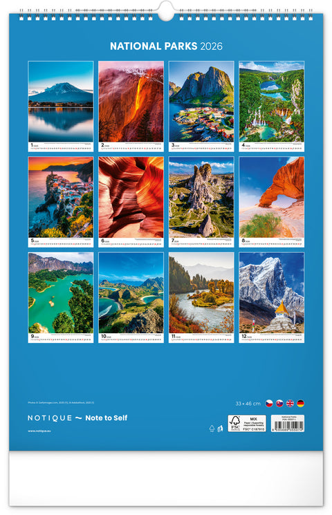 Wandkalender Nationale Parks der Welt 2026, 33 x 46 cm