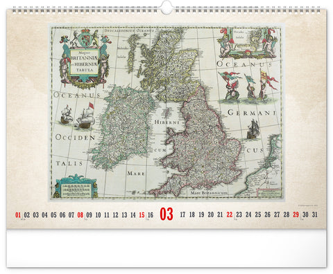 Wandkalender Alte Karten 2026, 48 x 33 cm