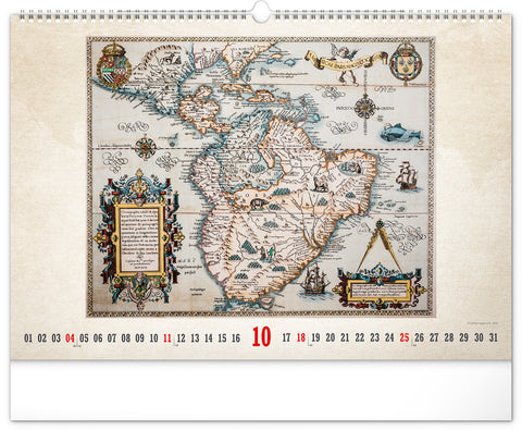 Wandkalender Alte Karten 2026, 48 x 33 cm