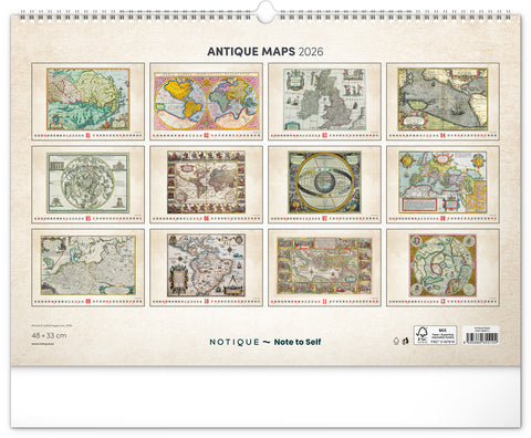 Wandkalender Alte Karten 2026, 48 x 33 cm