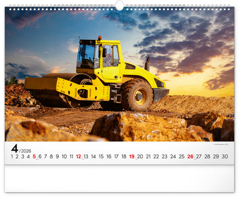 Wandkalender Baufahrzeuge 2026, 48 x 33 cm