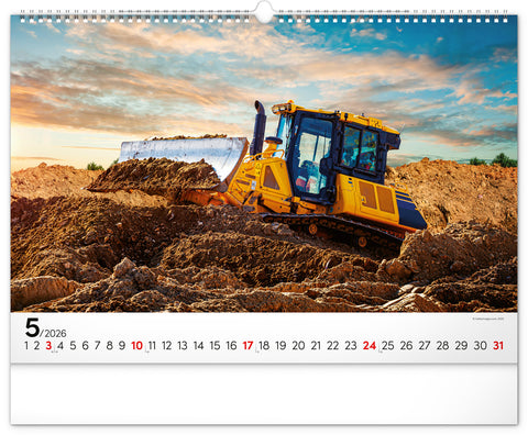 Wandkalender Baufahrzeuge 2026, 48 x 33 cm