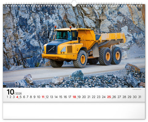 Wandkalender Baufahrzeuge 2026, 48 x 33 cm