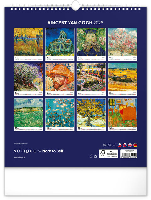Wandkalender Vincent van Gogh 2026, 30 x 34 cm
