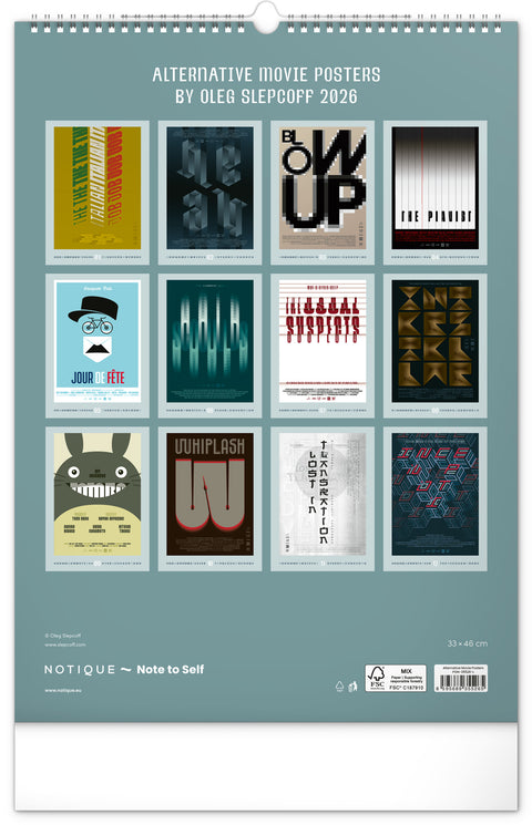 Wandkalender Alternative Movie Posters 2026, 33 x 46 cm