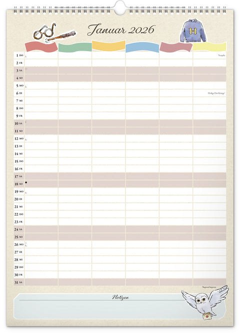 Familienplaner Harry Potter 2026, 33 × 46 cm