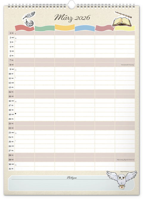 Familienplaner Harry Potter 2026, 33 × 46 cm