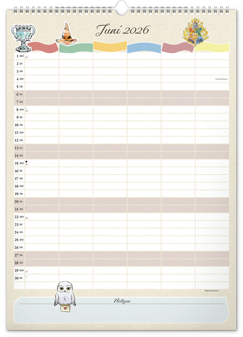 Familienplaner Harry Potter 2026, 33 × 46 cm