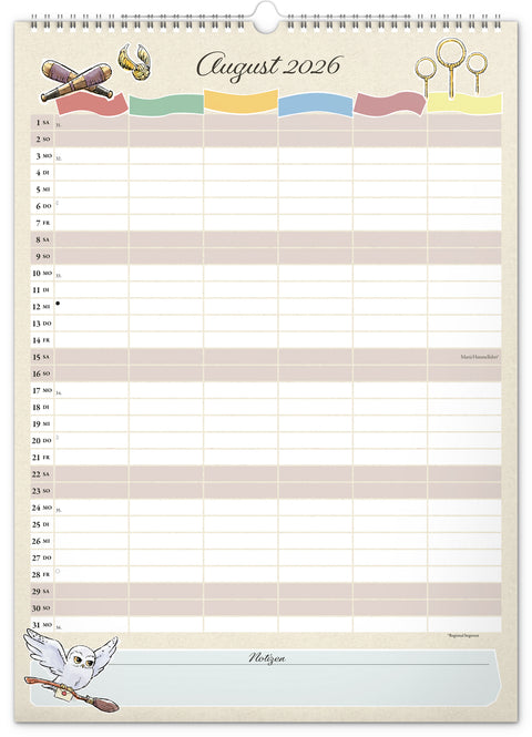 Familienplaner Harry Potter 2026, 33 × 46 cm