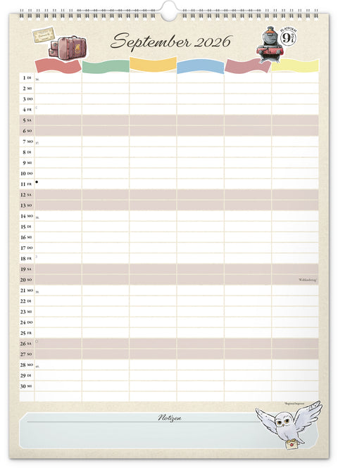 Familienplaner Harry Potter 2026, 33 × 46 cm