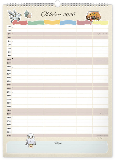 Familienplaner Harry Potter 2026, 33 × 46 cm