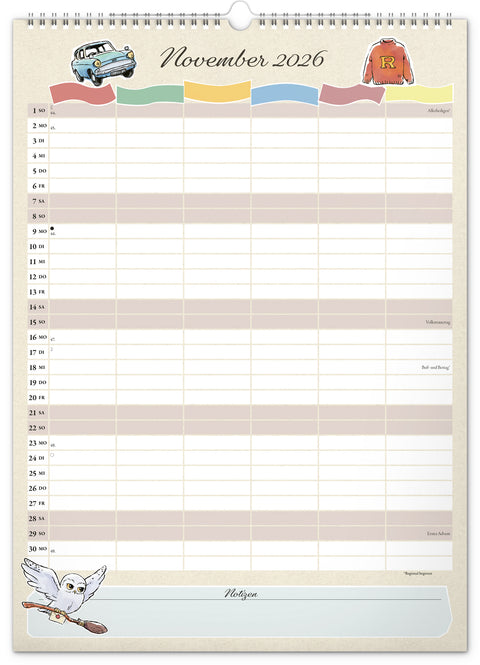 Familienplaner Harry Potter 2026, 33 × 46 cm