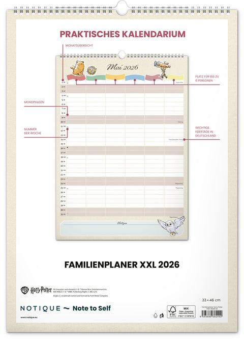 Familienplaner Harry Potter 2026, 33 × 46 cm