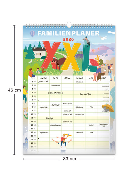 Familienplaner XXL 2026, 33 × 46 cm