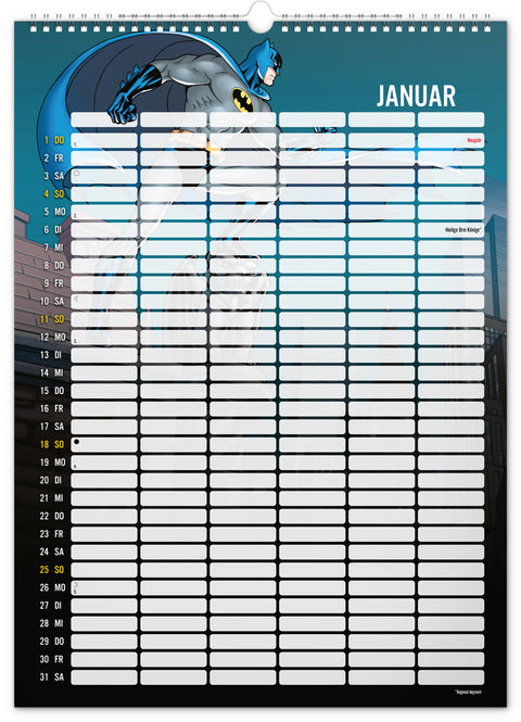 Familienplaner Batman 2026, 33 × 46 cm
