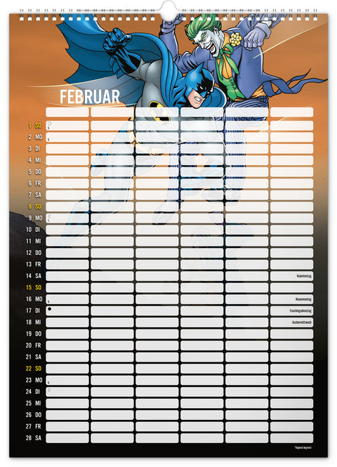 Familienplaner Batman 2026, 33 × 46 cm