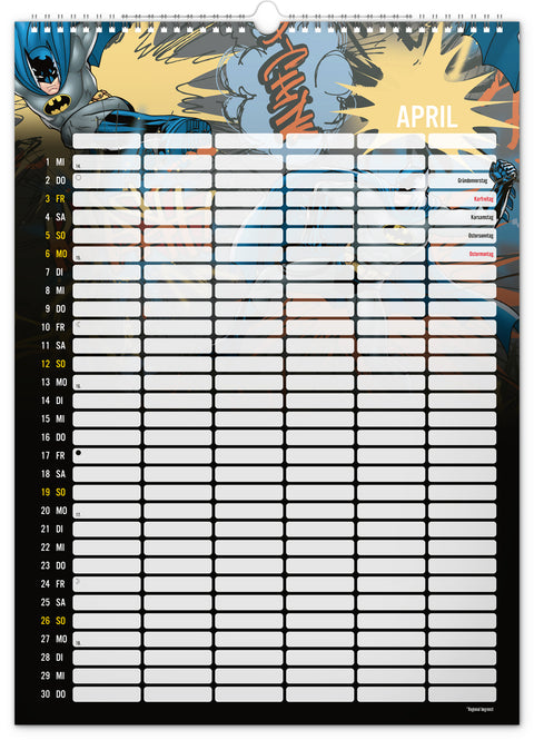 Familienplaner Batman 2026, 33 × 46 cm