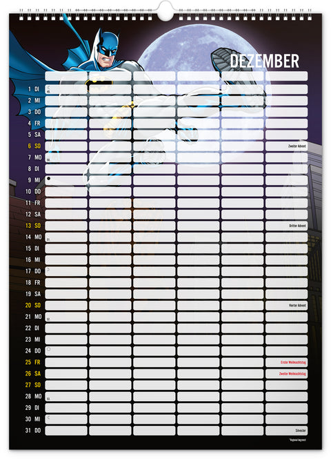 Familienplaner Batman 2026, 33 × 46 cm