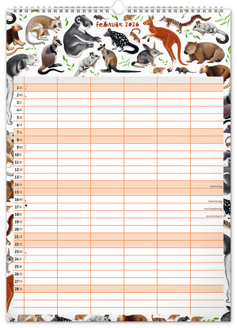 Familienplaner Animalium 2026, 33 × 46 cm