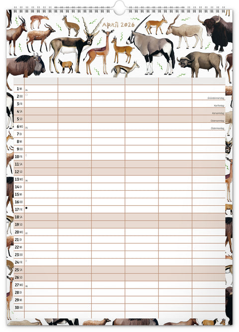 Familienplaner Animalium 2026, 33 × 46 cm