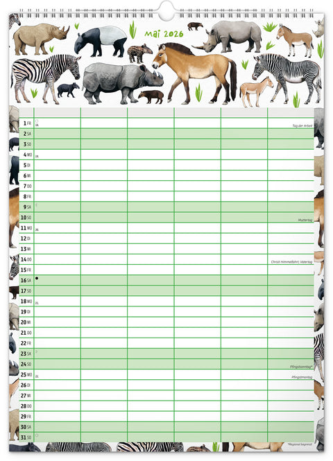 Familienplaner Animalium 2026, 33 × 46 cm