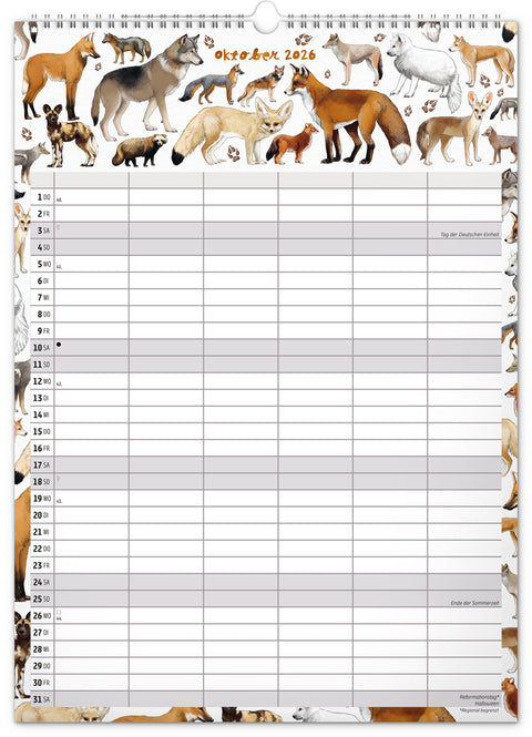 Familienplaner Animalium 2026, 33 × 46 cm