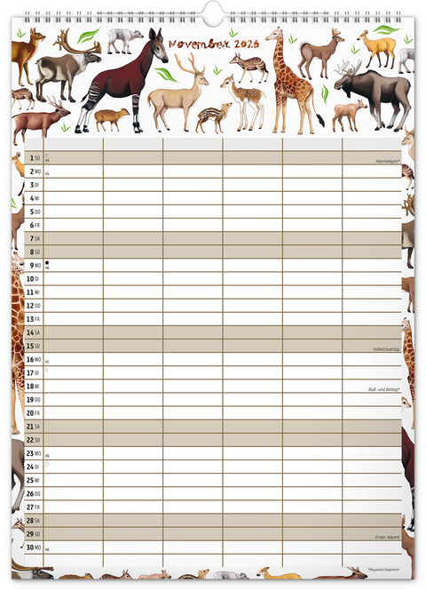 Familienplaner Animalium 2026, 33 × 46 cm
