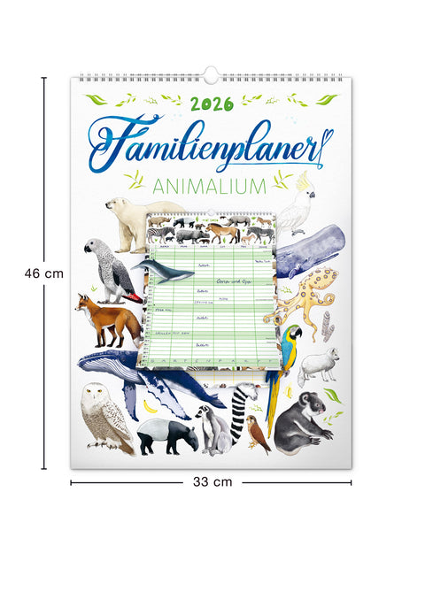 Familienplaner Animalium 2026, 33 × 46 cm