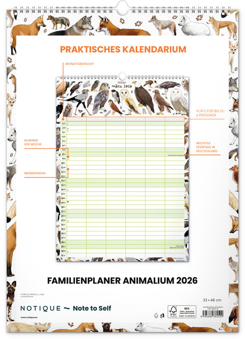 Familienplaner Animalium 2026, 33 × 46 cm