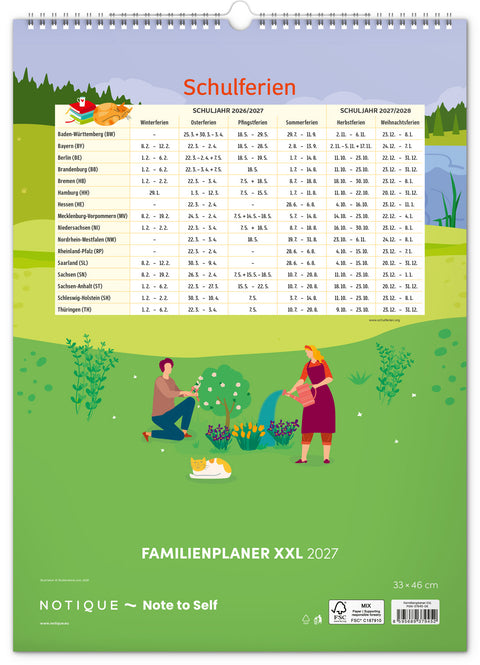 Familienplaner XXL 2027, 33 x 46 cm